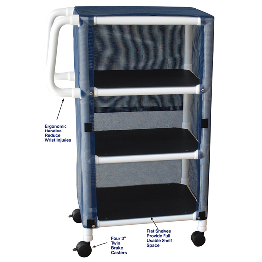 MRI PVC 3-Shelf Linen Cart w Mesh or Vinyl Cover, Shelf 20"x25"