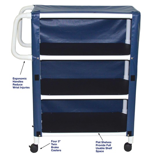 MRI PVC 3-Shelf Linen Cart w Mesh or Vinyl Cover, Shelf 20"x32" Medical Equipment