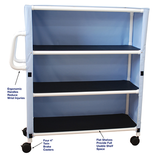 MRI PVC 3-Shelf Linen Cart w Mesh or Vinyl Cover, Shelf 20"x45"