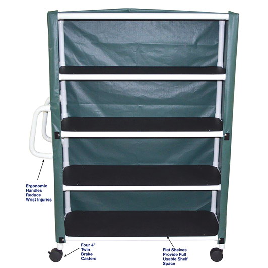 MRI PVC 4-Shelf Linen Cart w Mesh or Vinyl Cover, Shelf 20"x50" Medical Equipment