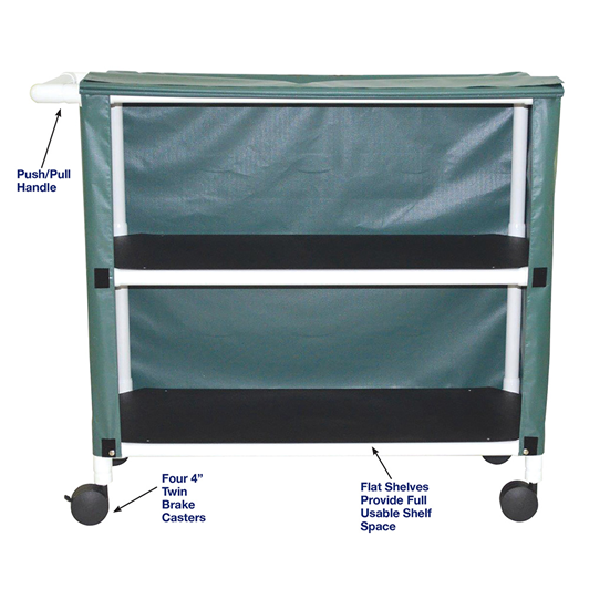 MRI PVC 2-Shelf Linen Cart w Mesh or Vinyl Cover, Shelf 20"x45" Medical Equipment
