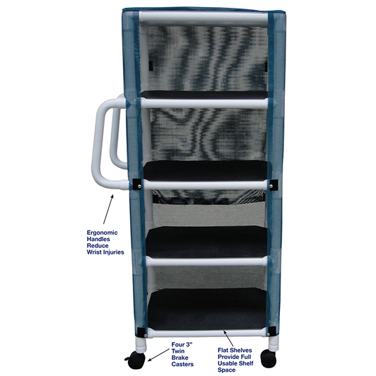 MRI PVC 4-Shelf Linen Cart w Mesh or Vinyl Cover, Shelf 20"x25" Medical Equipment