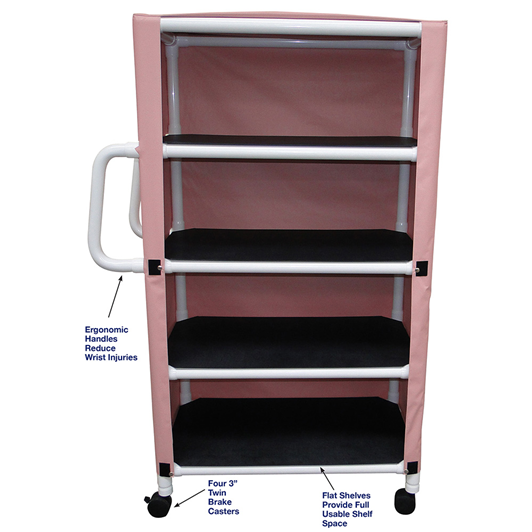 MRI PVC 4-Shelf Linen Cart w Mesh or Vinyl Cover, Shelf 20"x32" Medical Equipment