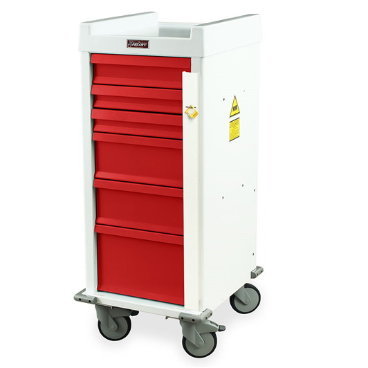 MR-Conditional Narrow Six Drawer Emergency Cart Breakaway Lock Standard Package Medical Equipment