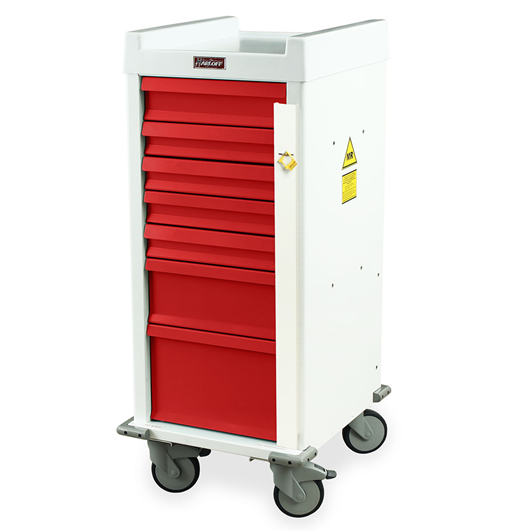 MR-Conditional Narrow Seven Drawer Emergency Cart Breakaway Lock Standard Package Medical Equipment