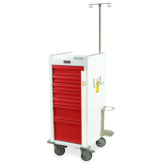 MR-Conditional Narrow Seven Drawer Emergency Cart Breakaway Lock Specialty Package Medical Equipment
