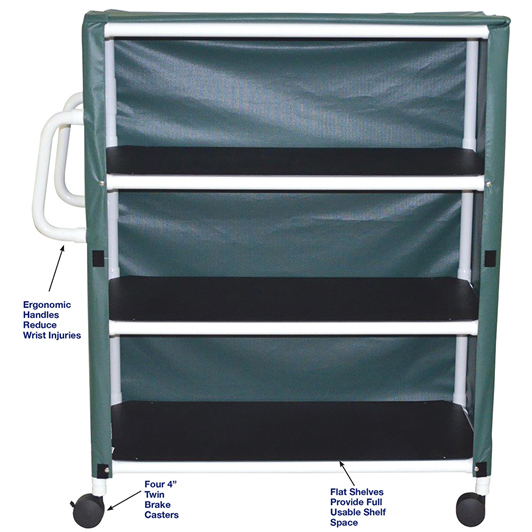 MRI PVC 3-Shelf Linen Cart w Mesh or Vinyl Cover, Shelf 24"x50" Medical Equipment