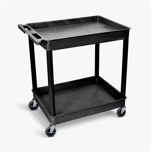 Large Tub Utility Cart - 2 Shelves Black Medical Equipment
