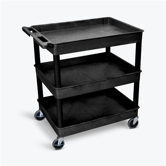 Large Tub Utility Cart - 3 Shelves Black Medical Equipment