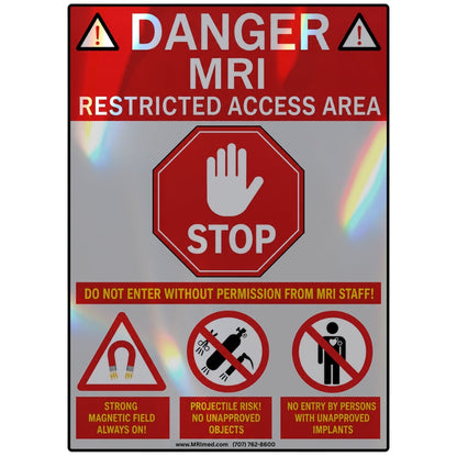 MRI Danger Sign, MRI System Room Door, Reflective, Small